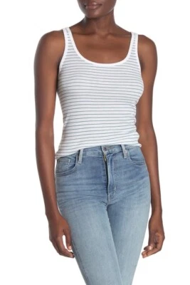 E026 NUEVO CON ETIQUETAS VINCE ACANALADO RAYAS FAVORITO MUJER CAMISETA SIN MANGAS TALLA XS, S, M, L $55 Foto 1 de 2