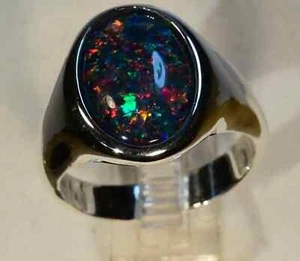 Handmade 925 Sterling Silver Gorgeous Lab-Created opal Handmade Mens Ring - Picture 1 of 4