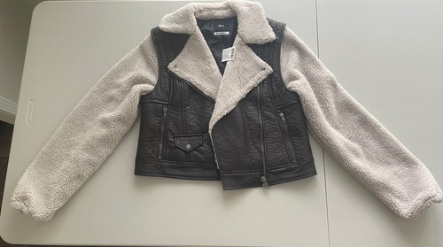 OFF WHITE Giacca bomber sherpa bianca BDG Urban Outfitters taglia M marrone in pelle e spento