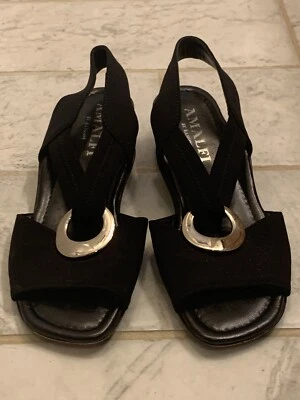 Amalfi By Rangoni Women 5 Peephole Sandals Bartali Black Dressy Platform Shoe - Image 1 of 4