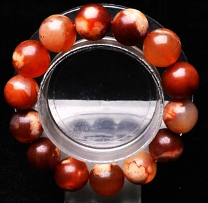 14.5mm Natural Orange Cherry Blossom Agate Quartz Crystal Beads Bracelet - Picture 1 of 5