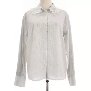 See by Chloe NWT Button Down Lace-Trim Striped Top Size 42 US 10 in White/Black - Picture 1 of 12
