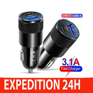 Chargeur allume cigare Voiture Rapide USB Type C IPhone Huawei Xiaomi Universel - Photo 1 sur 5