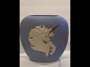 Vintage Ceramic Unicorn Vase Pillow Vase Blue with Gold Horn And Hooves Horse - Picture 1 of 5