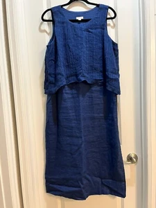 J. Jill 100% Linen Blue Gauzy Layered Look Sleeveless Maxi Tank Dress Medium Pet - Picture 1 of 7
