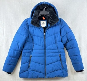 ZEROXPOSUR Blue Hooded Winter Zip Up Coat Women’s Size Large NWOT Black Lining - Picture 1 of 10