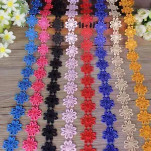 1/5Yds Embroidered Daisy Flower Lace Trim Floral Headband Sewing Applique Edge - Picture 1 of 19