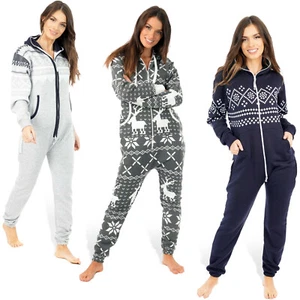 Ladies Adult 1Onesie Pajamas Women Fleece Hooded One Piece Jumpsuits Zipper Pjs - Picture 1 of 43