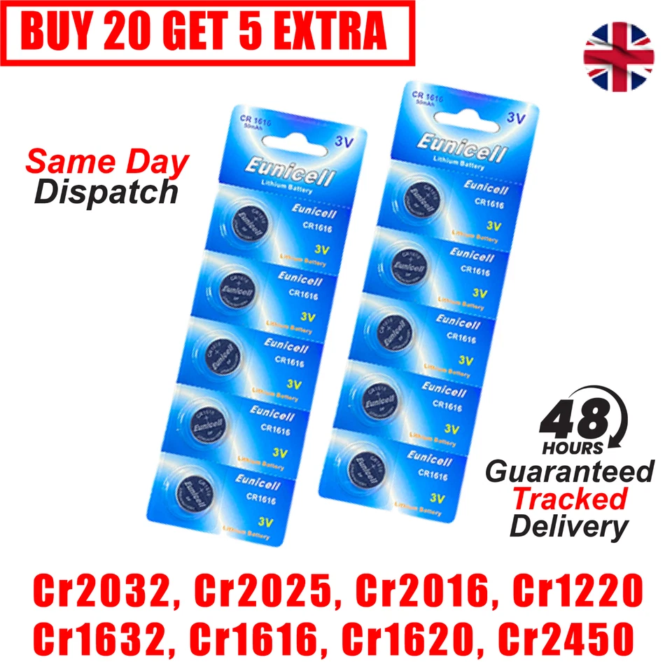CR2032 CR2016 CR2025 CR2450 CR1632 CR1220, CR1616 Batteries Eunicell *UK* - Image 1 of 1