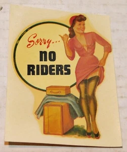 Vintage Glamour Girl Girlie Pin Up Risque Decal Sorry No Riders Hitchhiker - Picture 1 of 5
