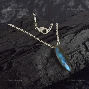 Collana Marquise Labradorite Gemma Argento Sterling Perline Blu Flash Gioielli - Foto 1 di 12