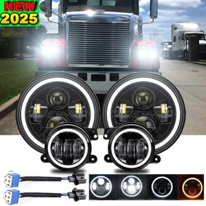 Amber Halo 7" LED Headlights &4" Fog Kit For Freightliner Coronado Century Class - Picture 1 of 13