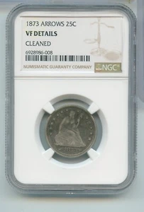 1873-P Arrows Silver Seated Liberty Quarter 25c NGC VF Details -ST517 - Picture 1 of 2