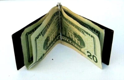 Cartera plegable simple con clip para billetes de dinero de primavera de cuero genuino para hombre Foto 1 de 4