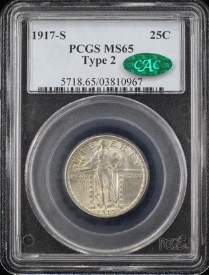 1917-S TYPE 2 STANDING LIBERTY QUARTER 25C PCGS MS65 *CAC* (PQ074) - Image 1 of 4