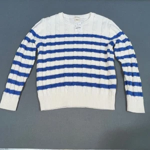 Crewcuts Striped Cable Knit Sweater Crew Neck Pullover White Blue M - Picture 1 of 3