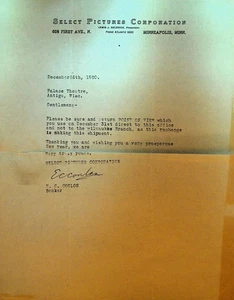 Select Pictures Letterhead December 28 1920 Point of View Silent Film - Picture 1 of 1