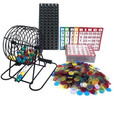 Juego de bingo de lujo - Incluye jaula de metal, 500 fichas de bingo de colores, 100 bingo... Foto 1 de 4