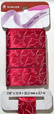 SINGER Ribbon SewRed CHERRY SATIN with RED DRESS - 7/8” x 12 ft - Image 1 of 2