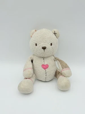 Carters Little Collection Teddy Bear Plush Gray Pink Heart Stitches Print Baby - Image 1 of 4