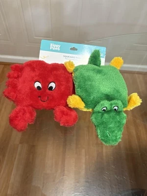 Zippy Paws 2-Pack Tug Toss Squeaky Plush Crab 🦀 and Cocodrile  Pup Dog Toy NEW! - Image 1 of 4