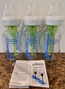 Dr. Brown's Natural Flow Wide Neck Glass Baby Bottles 9 oz  270 ml 3 Pack - Picture 1 of 3