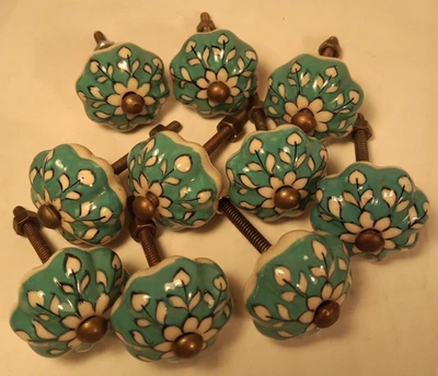 Vintage Blue White Ceramic Pumpkin Furniture Pull Knob Drawer Handle Lot of 10 - Image 1 of 4