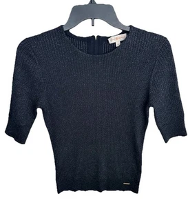 Camicia donna Tory Burch Joella blu navy metallizzata a costine media lana scintillante top - Foto 1 di 8