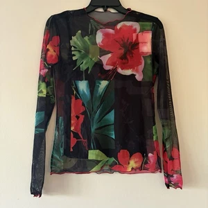 Top Desigual nero maglia trasparente floreale nuovo senza etichette donna small S Y2K manica lunga - Foto 1 di 3