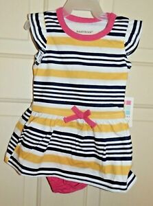 New Girls 3-6 Months 2 Piece Striped Knit Dress Set Diaper Cover Outfit