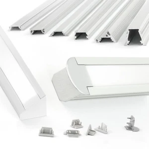 AluProfil für LED Band Strip 1m/2m Abdeckung Farben Alu Schwarz Weiß Leiste - Bild 1 von 58