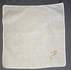 Vintage Taschentuch bestickt Pfirsich weiß Blumen Ostern Frühling Oma Kern - Bild 1 von 5
