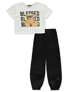 Girlsquad Girls' 2-Piece Cargo Jogger Set Outfit Color: ivory Size: 10 - Picture 1 of 13