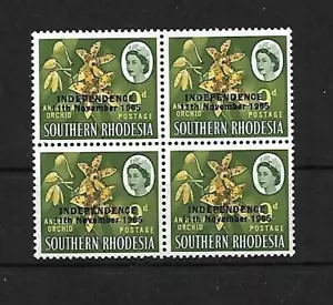 RHODESIA, QE11 1966 INDEPENDENCE DEFINS, ORQUÍDEA 9d, SG 365, sin montar o nunca montada bloque 4 - Imagen 1 de 1