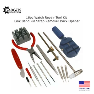 16pc Watch Repair Kit Band Pin Strap Link Remover Back Opener - Picture 1 of 6