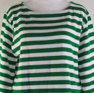 NWT A+ Green & White Striped Long-Sleeve Boat Neck Pullover Sweater Size L C1417 - Picture 1 of 9