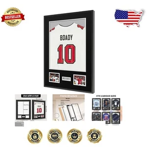 Jersey Frame Display Case - Black Aluminum Shadow Box for All Sports Memorabilia - Picture 1 of 9