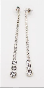 DESIGNER INSPIRED 2.75 in CLEAR GRADUATED O CRYSTAL SILVER STICK EARRINGS NEW - Picture 1 of 2