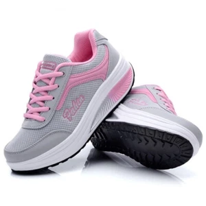 Womens Wedge Hidden Running Trainers Ladies Sports Sneakers Lace Up Shoes Size - Picture 1 of 10
