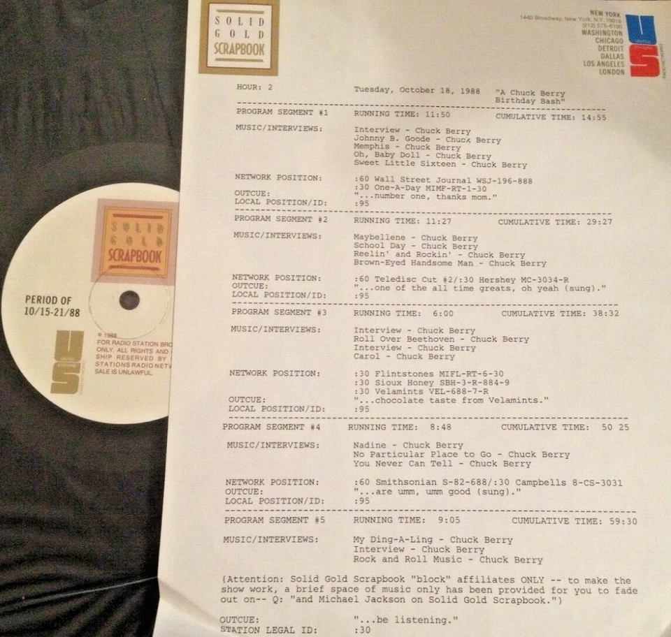 RADIO SHOW: 10/18/88 CHUCK BERRY BIRTHDAY BASH! 4 INTERVIEWS w/CHUCK/15 TUNES - Image 1 of 1