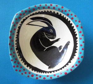 Ceramic Black Rabbit Art Bowl, Handmade & Hand Painted, Signed, One of a Kind - Picture 1 of 6