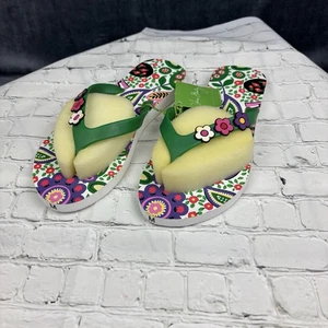 NWT Vera Bradley Floral Flip Flops Womens M 7-8 Green Floral Thong Viva La Vera - Picture 1 of 10