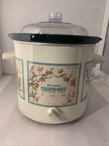 Vintage RIVAL Crock Pot 3.5 Qt Model 3150 Slow Cooker 3 Pc Sesame Flower Works - Picture 1 of 14
