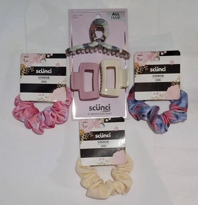 Комплект аксессуаров для волос Scünci — резинки + зажимы для когтей 4 шт. наполнитель для чулок - Изображение 1 из 4