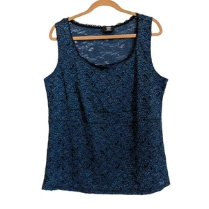 Womens Size 18 20 Lace Sleeveless Blouse Tank Blue Black Whimsigoth Festival 90s - Picture 1 of 10