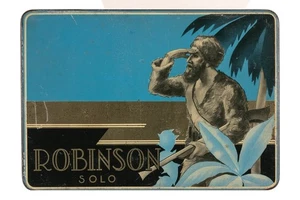 Rare 1930s Dutch “Robinson Solo” litho hinged 10 cigar tin in good condition - Picture 1 of 8