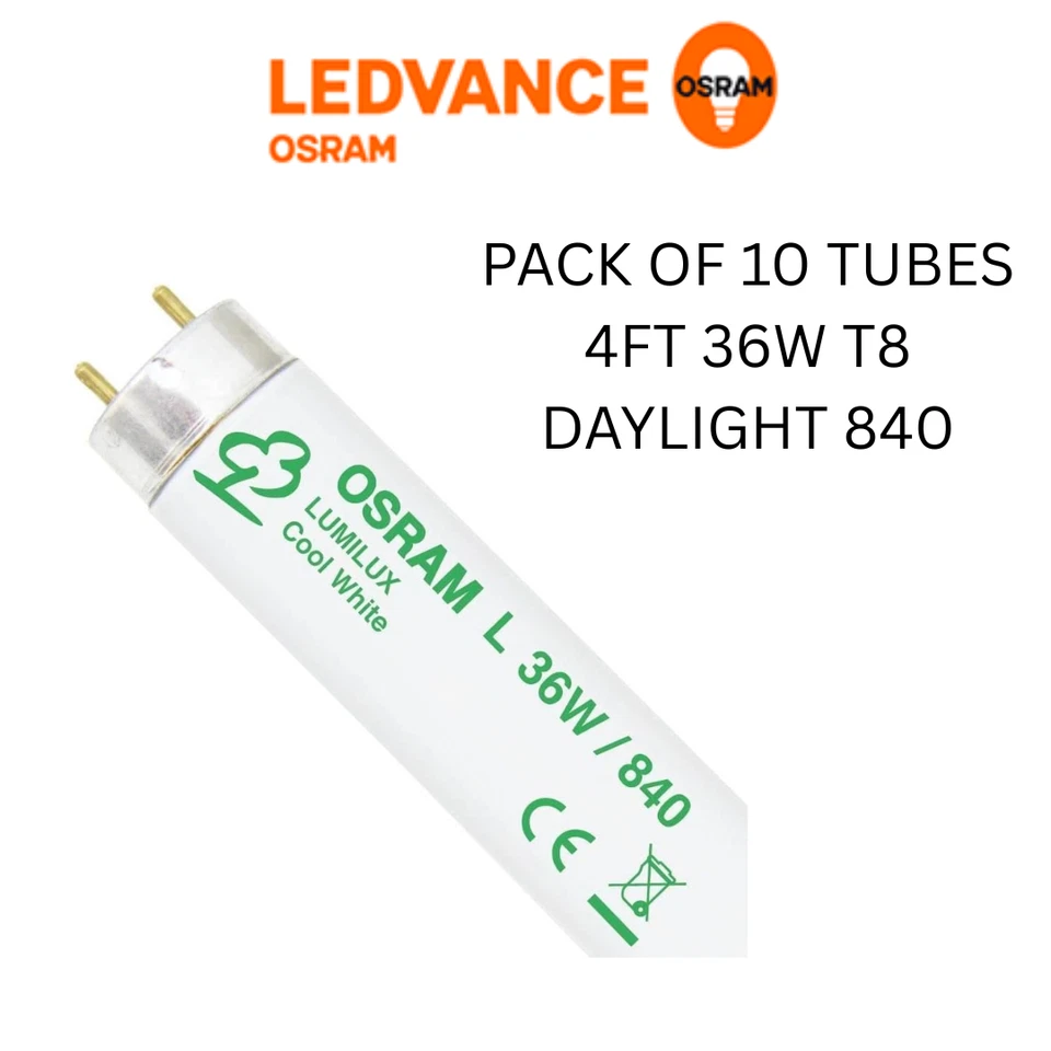 PACK X 10 OSRAM 4FT 36W T8 FLUORESCENT TUBE COOLWHITE LIGHT 4000K BRANDED - Image 1 of 1