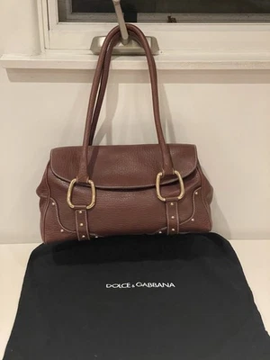 Bolso de cuero marrón Dolce Gabanna Y2K con detalles dorados y forro de leopardo vintage Foto 1 de 4