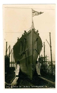 HMS EFFINGHAM - ROYAL NAVY CRUISER - LAUNCH AT PORTSMOUTH - Picture 1 of 2