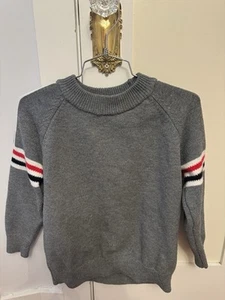Thom Browne Grey Wool Crewneck Sweater W Red &navy Detail 12 Yr - Picture 1 of 3